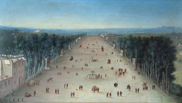 Ignoto pittore vedutista attivo  a Napoli nel XVIII secolo - La Villa di Poggioreale 