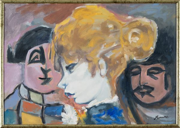 Mino Maccari : Untitled  (anni '65-'70)  - Oil on canvas cardboard - Auction Modern and Contemporary Art - Blindarte Casa d'Aste