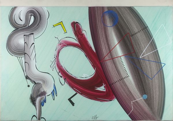 Sergio Dangelo : La grande chutel  - Tempera e tecnica mista su tela  - Asta Arte Moderna e Contemporanea - Blindarte Casa d'Aste
