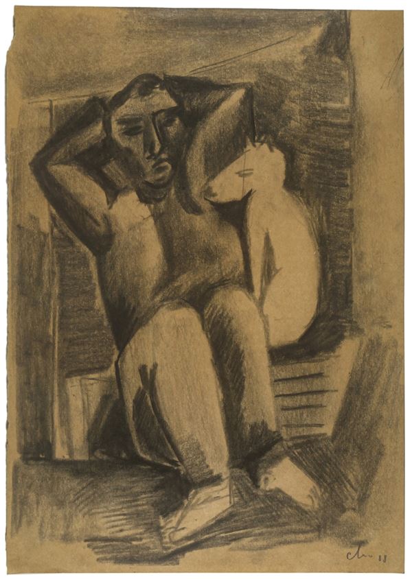 Sandro Chia : 22 luglio  (1988)  - Carboncino su carta - Asta Arte Moderna e Contemporanea - Blindarte Casa d'Aste