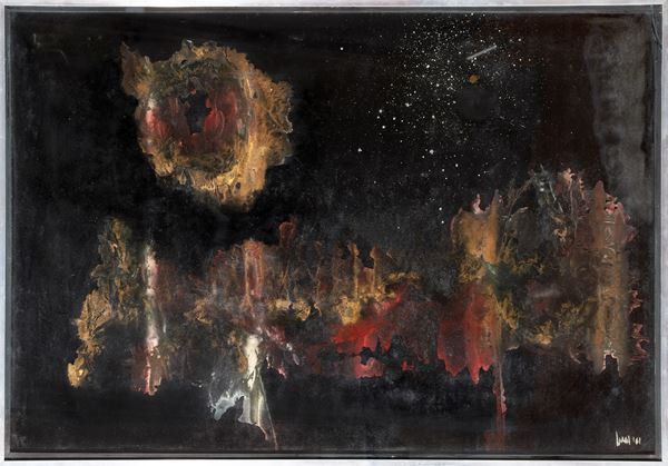 Luca Luigi Castellano : Immagine cosmica gold 2  (1961)  - Tempera vetrificata su carta - Asta Arte Moderna e Contemporanea - Blindarte Casa d'Aste
