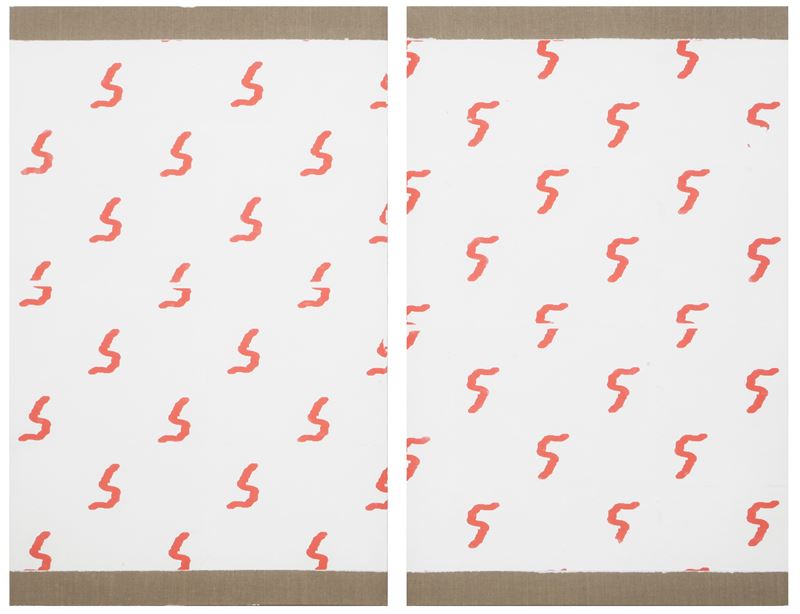 Matt Sheridan Smith - Broken pattern (cyclist) — dittico di tecnica mista e collage su tela