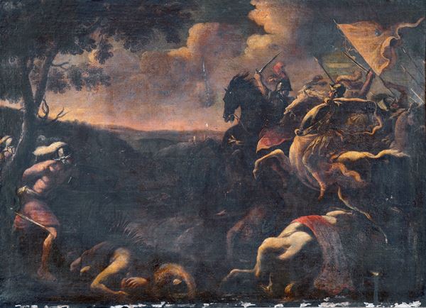 cerchia di Salvator Rosa (Napoli, 1615 - Roma, 1673) - Scontro di cavalleria