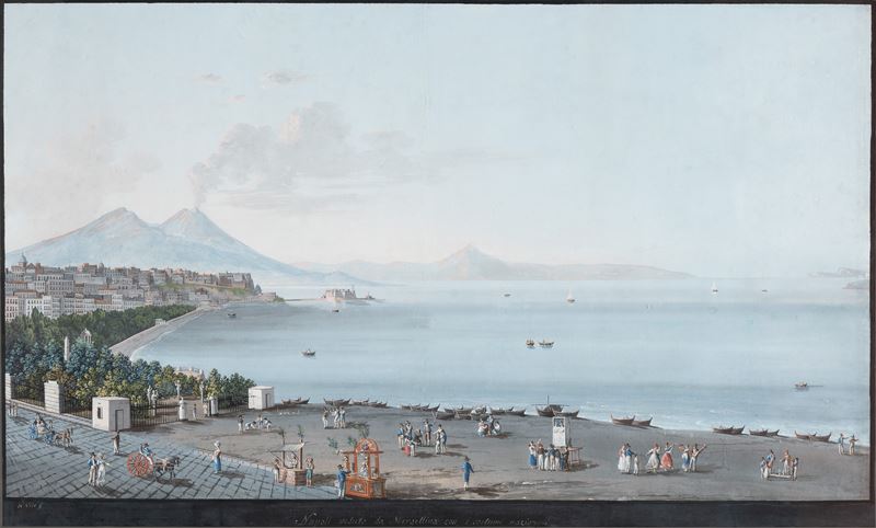 Camillo De Vito (napoli, 1794 - 1845) - Napoli Veduta da Margellina con i Costumi Nazionali