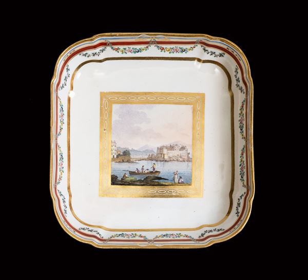 Napoli, Real Fabbrica Ferdinandea - Important picture dish from the Servizio delle Vedute del regno, called dell'Oca
