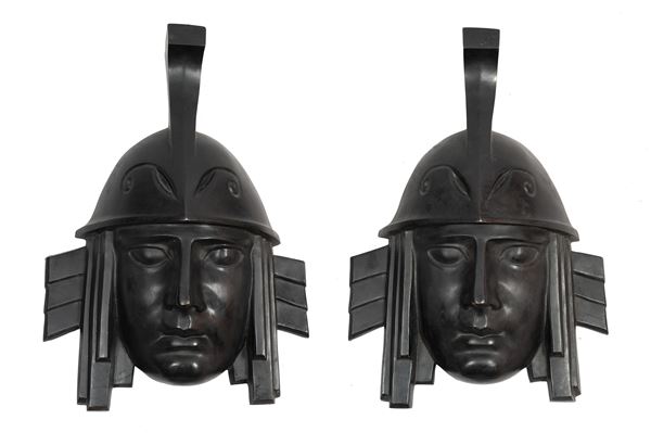 Manifattura italiana (?),  prima met&#224; XX secolo - Couple of bronze masks