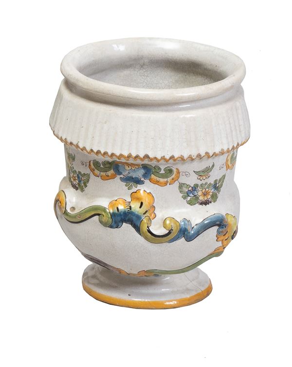 Napoli, XIX secolo : Rare pharmacy albarello  - majolica painted in polychrome - Auction Important art object old paintings and 19-20 Century paintings - Blindarte Casa d'Aste