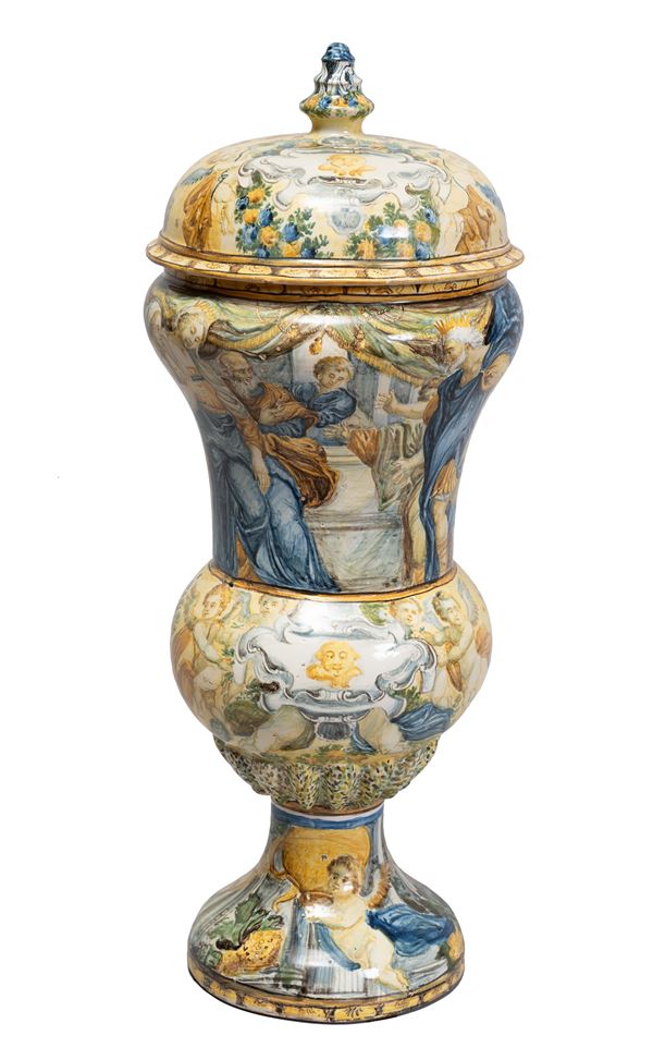 bottega di Francesco Saverio Grue, Castelli d'Abruzzo, met&#224; XVIII secolo - Grande vaso in maiolica 