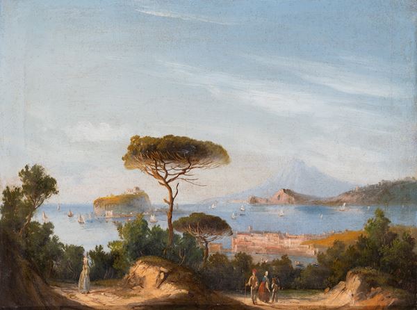 Scuola di Posillipo, XIX secolo - Ischia e Capo Miseno dal rione terra di Pozzuoli