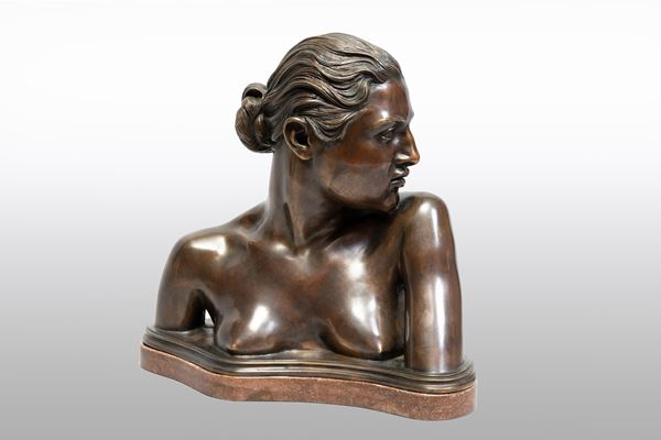 Vincenzo  Gemito (Napoli, 1852 - 1929) : Busto di fanciulla napoletana  - Scultura in bronzo su base in marmo - Asta Oggetti d'arte, importanti dipinti antichi e dipinti del XIX-XX secolo - Blindarte Casa d'Aste