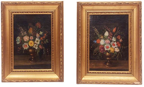 Scuola italiana, XIX secolo,Scuola italiana - Vasi con trionfi di fiori