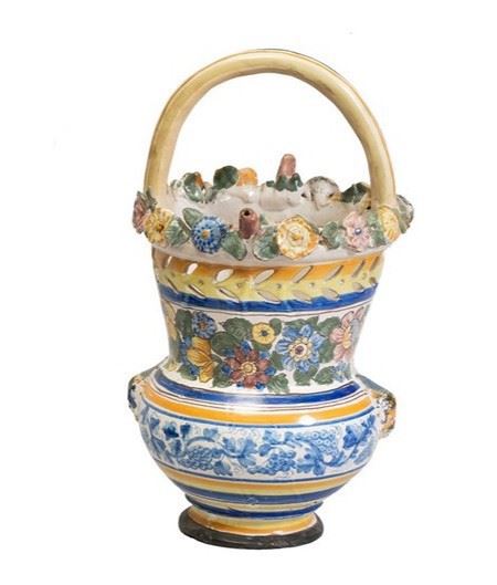 Manifattura napoletana, fine XIX inizi XX secolo - Vaso a cesto con manico
