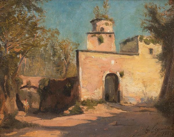 Scuola napoletana, XIX secolo : Casa rustica alla Pigna  - Oil on pressed cardboard - Auction 19th Century Painting and Sculptures - Blindarte Casa d'Aste