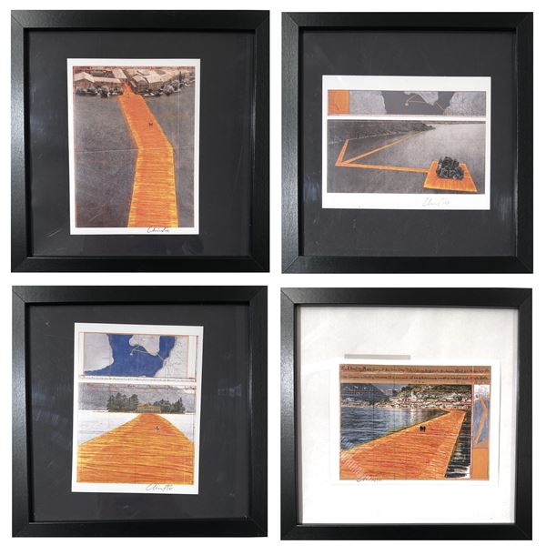 Christo - Single lot consisting of 4 artworks ("The floating piers", Project for Lake Iseo)