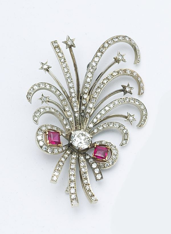 Spilla vintage   - in oro bianco 14 carati - Auction JEWELRY, VINTAGE AND WATCHES - Blindarte Casa d'Aste