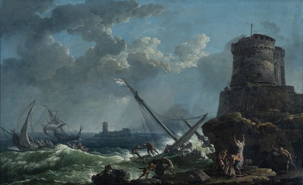 Carlo Bonavia, (Roma, 1730 &#8211; Napoli, dopo il 1788) - Storm near a tower