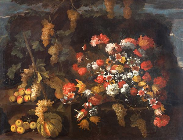 attribuito ad Abraham  Brueghel (Anversa, 1631 &#8211; Napoli, 1697) - Flowers and fruit in the open air