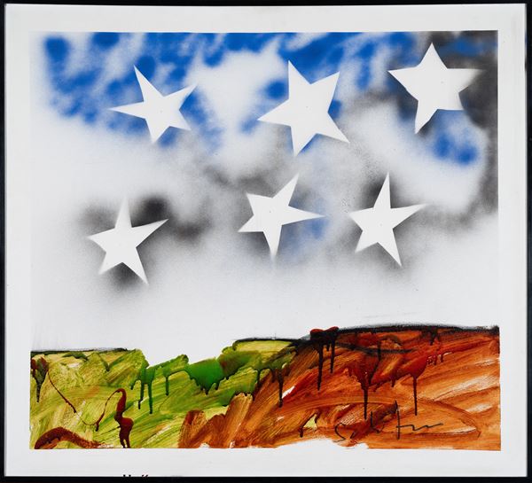 Mario Schifano : Senza titolo  (Seconda metà degli anni '70)  - Smalto e spray su tela - Asta Arte Moderna e Contemporanea - Blindarte Casa d'Aste