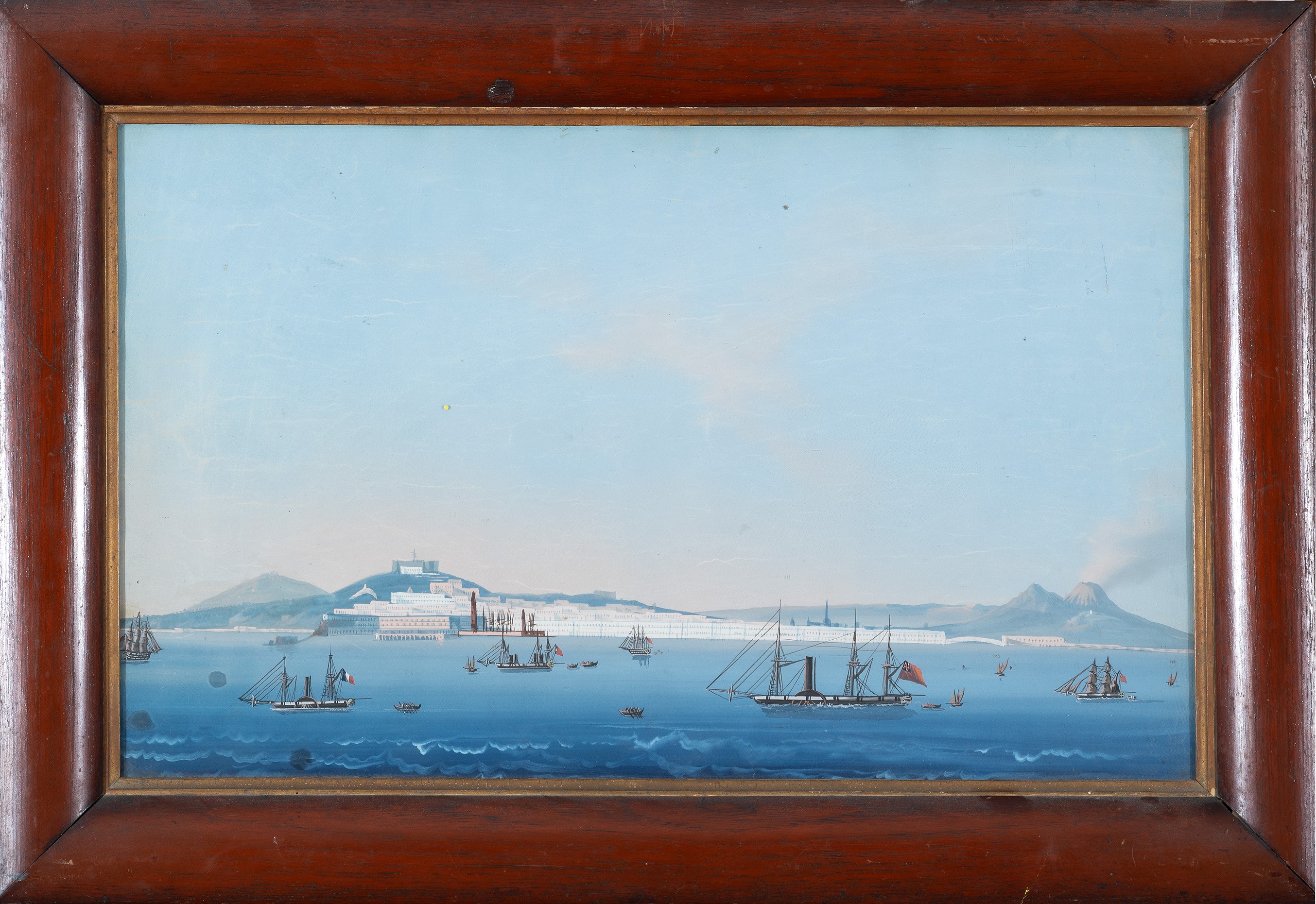 a) Eruzione Gennaio, 1832 b) Veduta di Napoli dal mare
