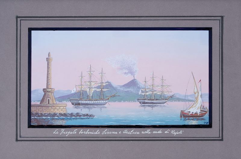 Le fregate borboniche Sirena e Aretusa nella rada di Napoli