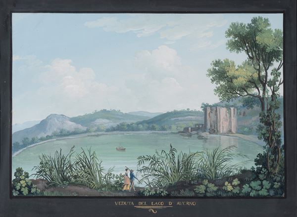 Scuola napoletana XIX secolo - View of Lago Averno