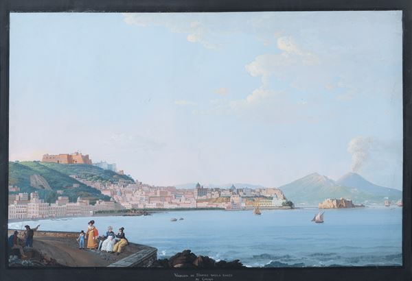 Scuola napoletana XIX secolo - View of Naples from the Chiaia side