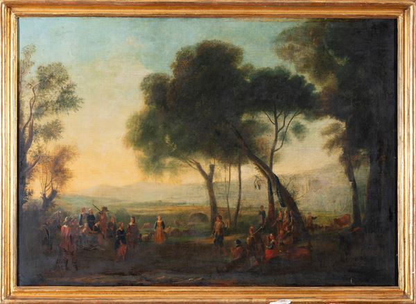 Scuola inglese XVIII secolo - English landscape with figures