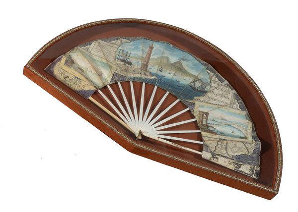 Napoli, XVIII secolo : Fan decorated with a view of Vesuvius and the Campi Flegrei  - tempera and watercolor on parchment - Auction Objects of art, Gouaches from the Carlo Knight Collection, important old master paintings and 19th century paintings - Blindarte Casa d'Aste