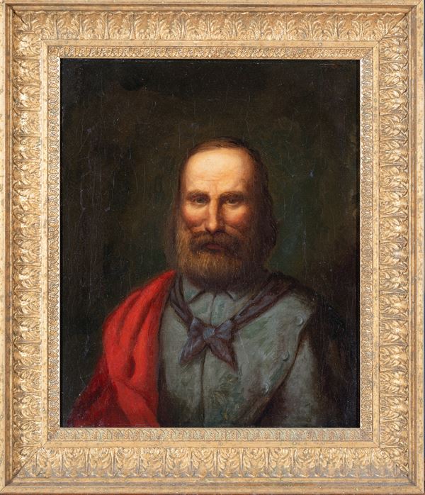 Lotti 36 - 93 dalla collezione di Carlo Knight : 36_Unknown 19th century painter- Giuseppe Garibaldi portrayed from life  - Oil on canvas - Auction Objects of art, Gouaches from the Carlo Knight Collection, important old master paintings and 19th century paintings - Blindarte Casa d'Aste