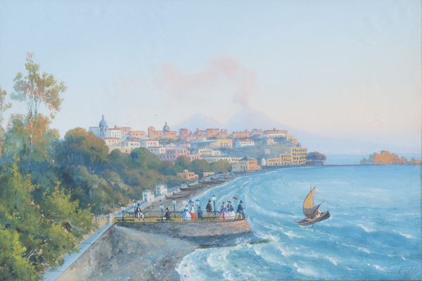 Scuola napoletana, XIX secolo - Lungomare di Napoli dallo scoglio di Mastro Lionardo