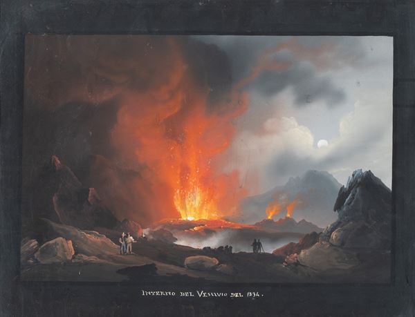 Scuola napoletana XIX secolo - Interno del Vesuvio del 1834