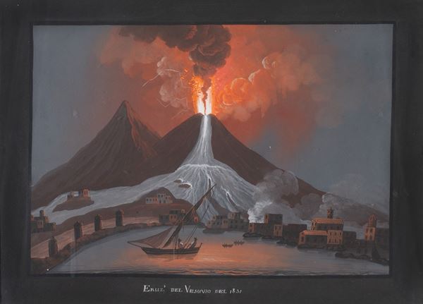 Scuola napoletana XIX secolo - Eruzione del Vesuvio del 1831