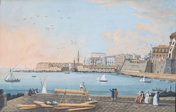 attribuito ad Alessandro D'Anna (Palermo, 1746 &#8211; Napoli, 1810)  e a Giuseppe Aloja (attivo a Napoli 1750-1787 ) - View of Naples Port