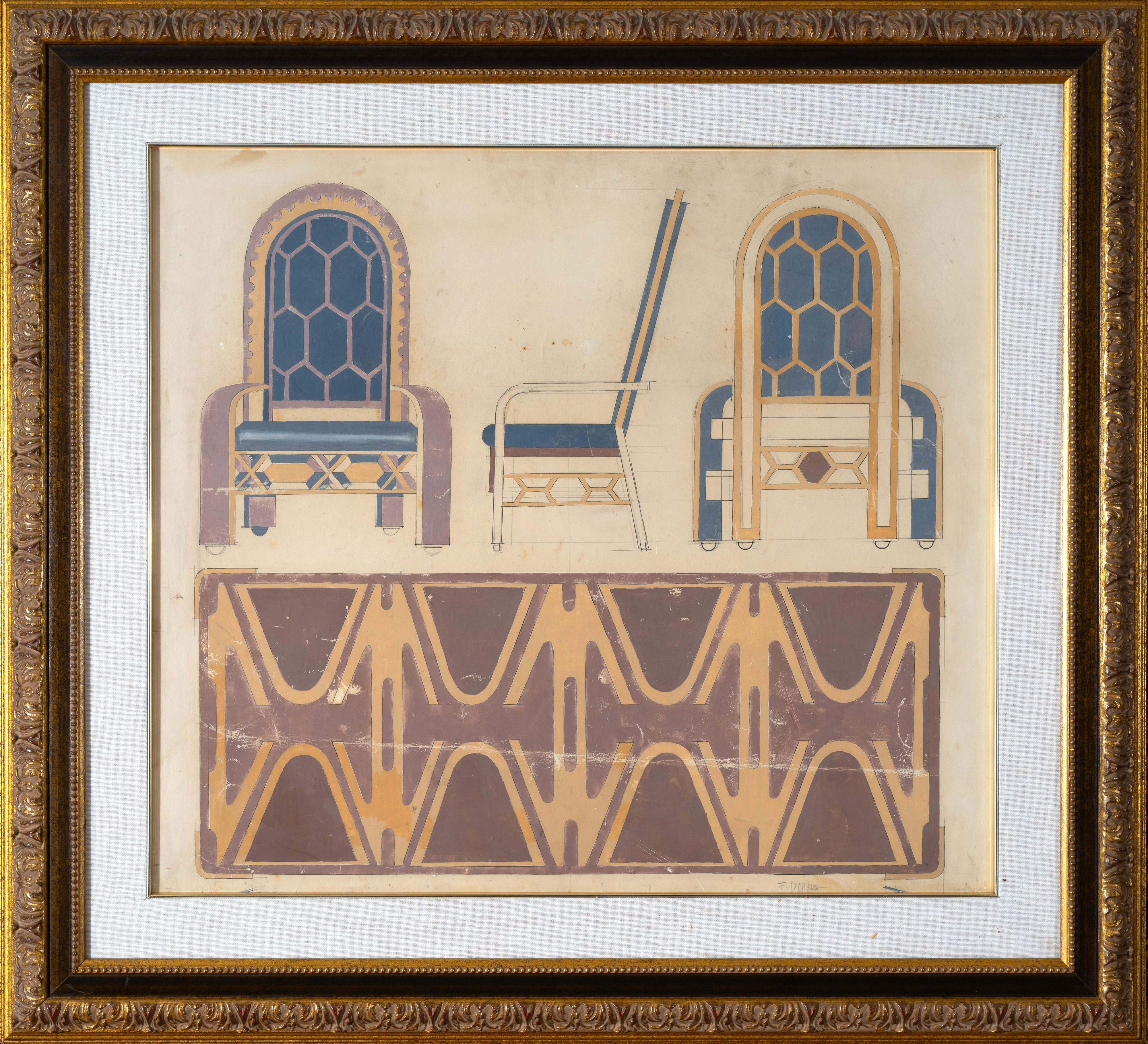 Progetto per poltrona e piano tavolo della presidenza per la Sala del Consiglio Provinciale di Tr...