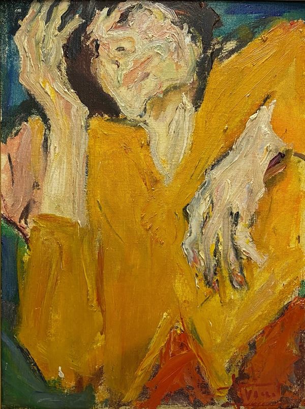 Carlo Striccoli : Donna in giallo  - Olio su tela - Asta Arte Moderna e Contemporanea - Blindarte Casa d'Aste