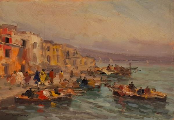 Francesco Di Marino (Napoli, 1892 - 1954) - Marina con barche