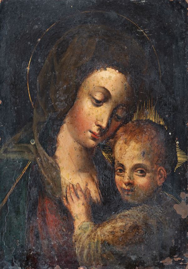 Scuola napoletana, XVII secolo - Madonna con bambino