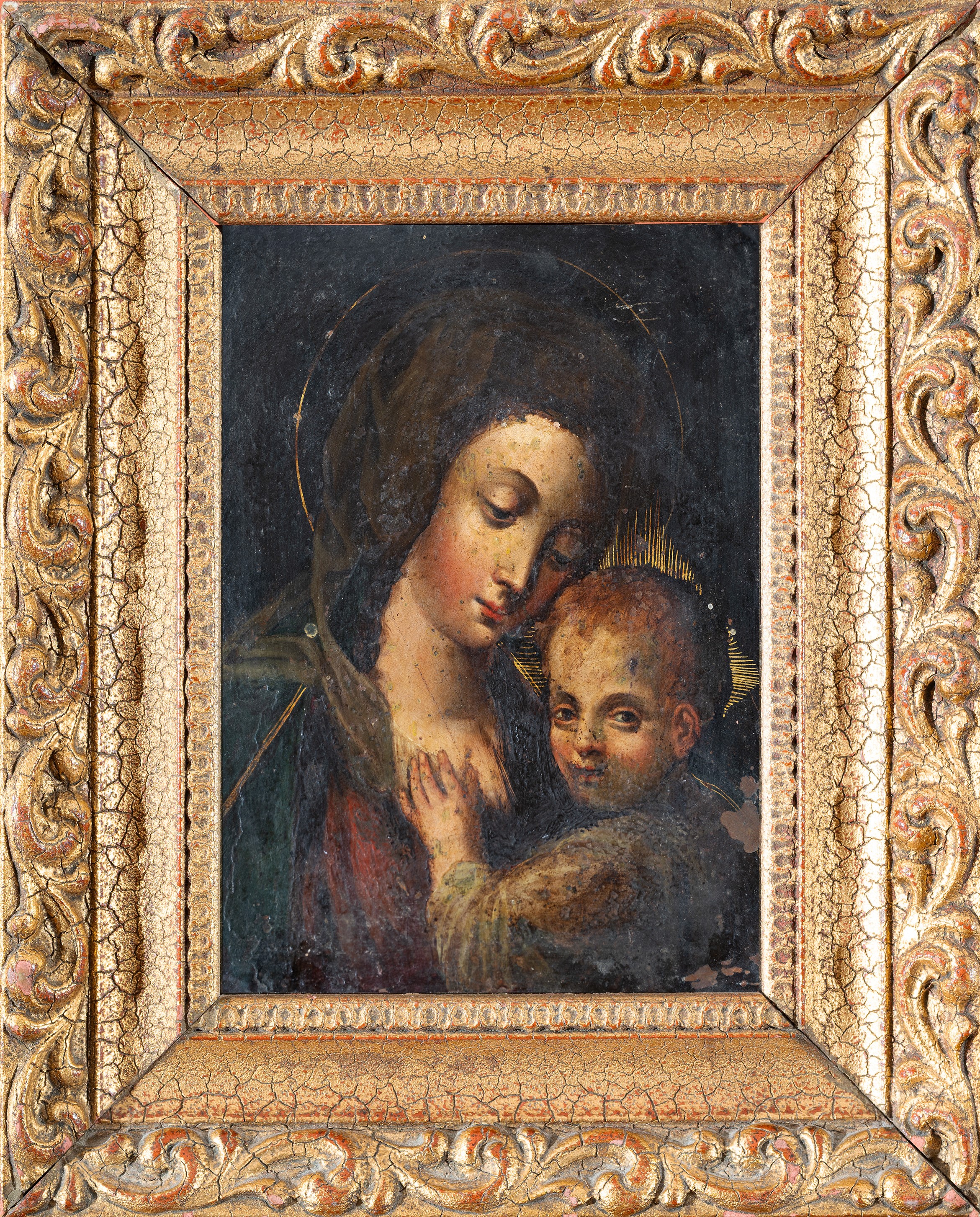 Scuola Napoletana, XVII Secolo - Madonna con Bambino