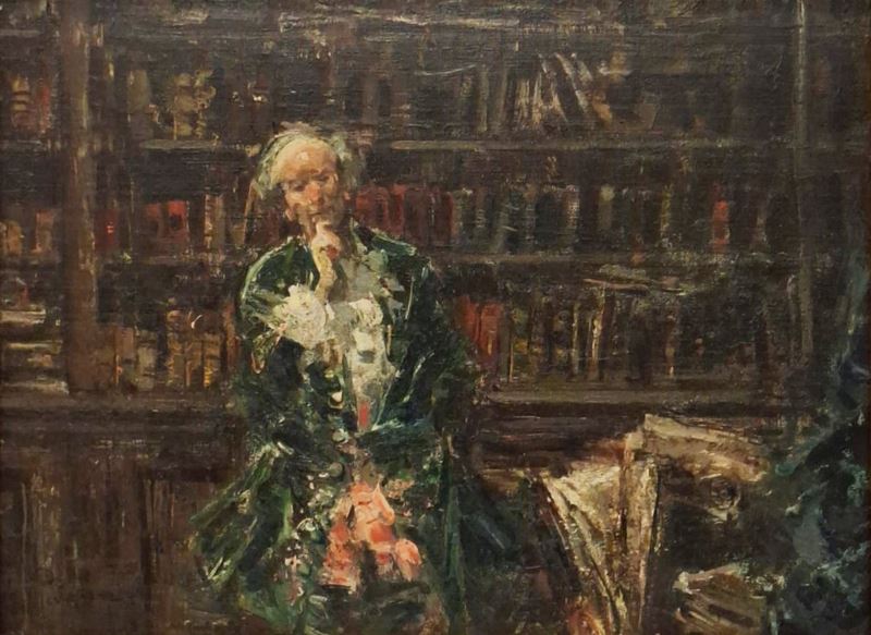 Gentiluomo in una biblioteca