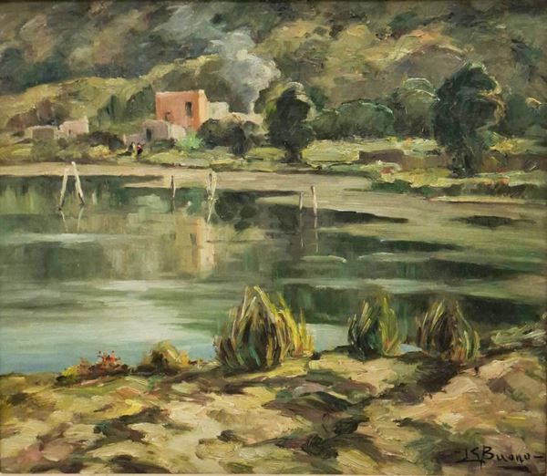 Leon Giuseppe Buono (Pozzuoli, NA 1887 - 1975) - Paesaggio fluviale