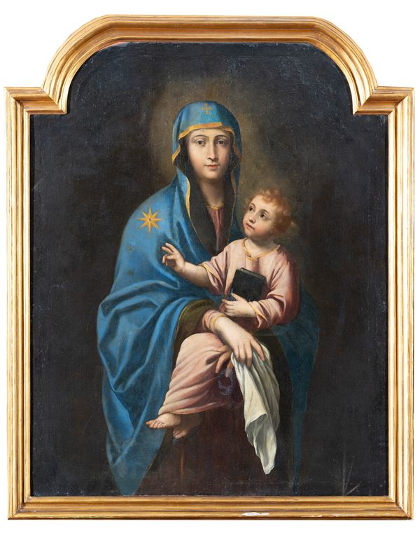 Scuola napoletana : Madonna con bambino  - Oil on canvas - Auction Objects of art, Gouaches from the Carlo Knight Collection, important old master paintings and 19th century paintings - Blindarte Casa d'Aste