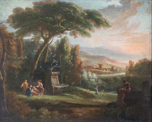 Scuola napoletana, XVIII secolo - Mythological scene within a landscape