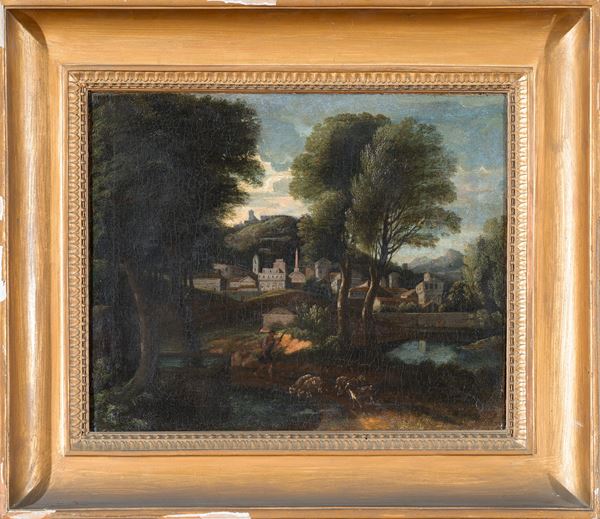 Scuola romana fine XVIII inizi XIX secolo - Roman landscape with figures