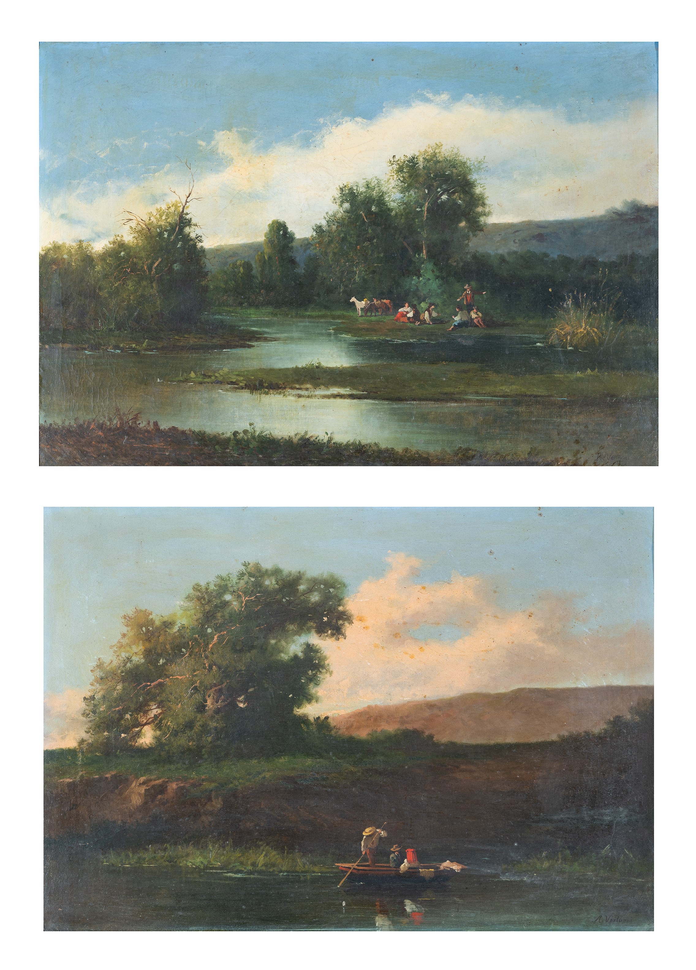 a) Le prime ore dell’alba b) Tramonto in riva al fiume