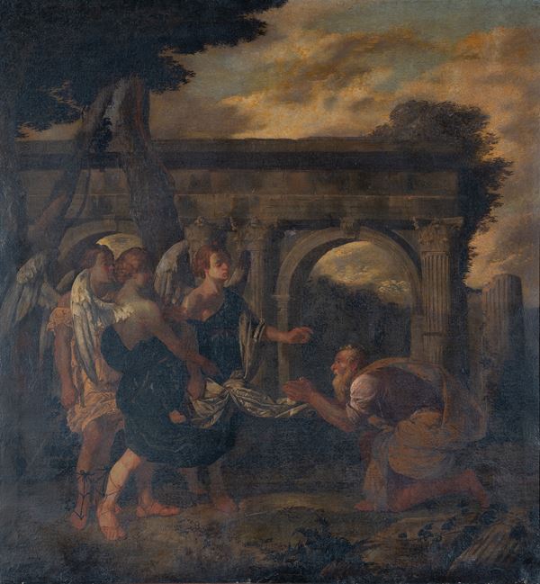 Scuola ligure, fine XVII secolo - The appearance of the three angels to Abraham