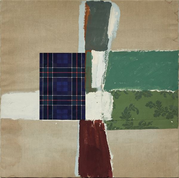 James  Brown : Opus Contra Naturam XII (white)  (1993)  - Acrilico, collage di tessuto e carta su tela applicata su tela - Asta Arte Moderna e Contemporanea - Blindarte Casa d'Aste