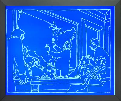 Senza titolo (screen-printed glass in light box)