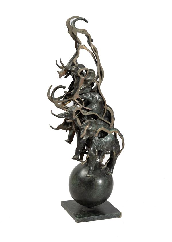 Arman : Senza titolo  (1999)  - Fette di elefante in bronzo su base sferica - Asta Arte Moderna e Contemporanea - Blindarte Casa d'Aste