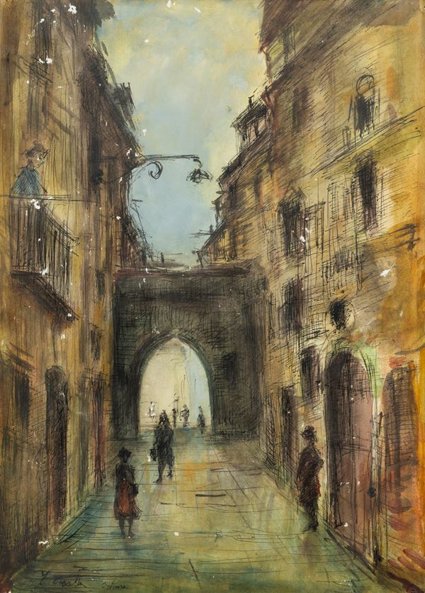 Michele  Cascella : Ortona  (1950's)  - Mixed media on paper - Auction Modern and Contemporary Art - Blindarte Casa d'Aste