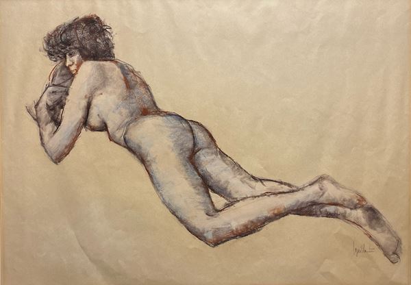 Remo Squillantini : Nudo sdraiato  (1985)  - Guache su carta - Asta Arte Moderna e Contemporanea - Blindarte Casa d'Aste